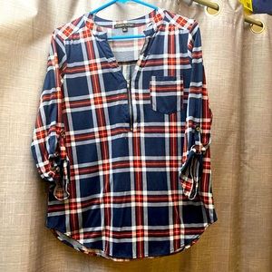Always Indigo, LG, Red/White/Blue, Flannel Blouse w/Zipper